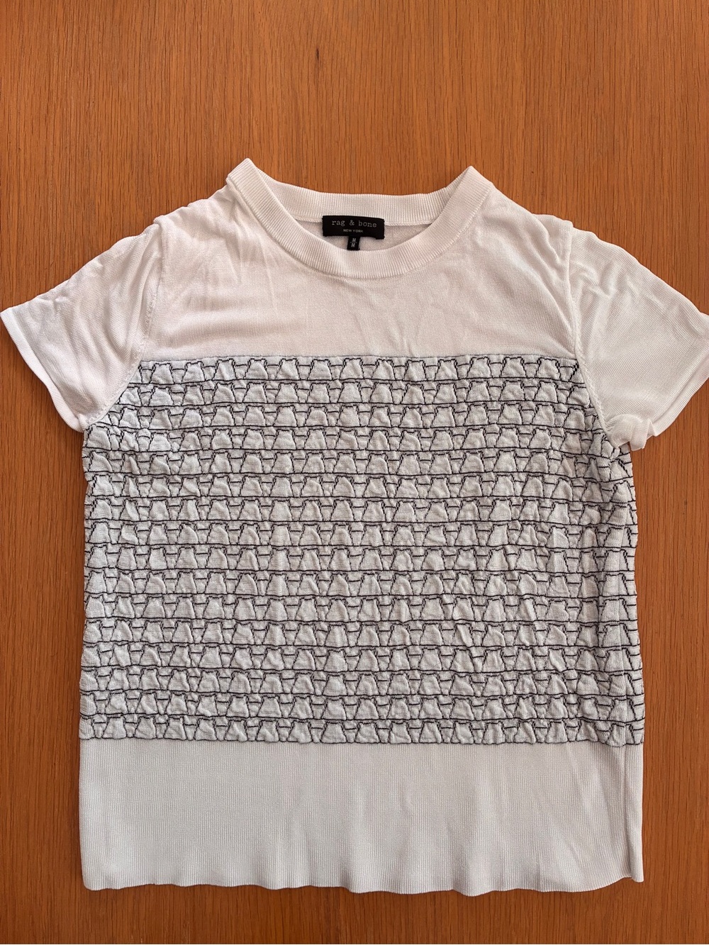 Rag and Bone-White and Black-Scrunch-Short-Sleeve-T-Shirt-Elevated-Capsule-M